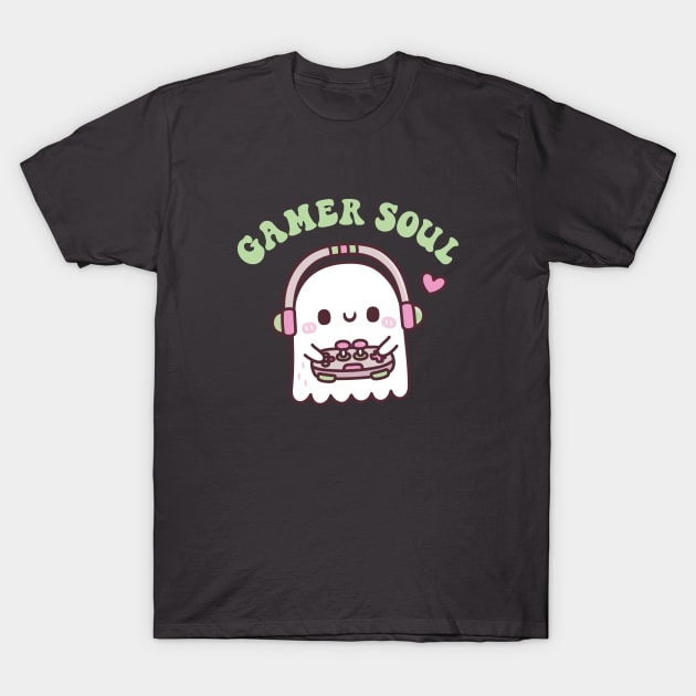 Cute Ghost Playing Video Games Gamer Soul Funny Pun T-Shirt by rustydoodle